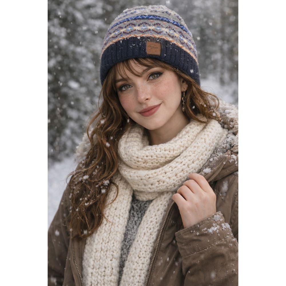 OshKosh B'gosh Fair Isle Beanie Nordic Knit Hat Winter Blue Gray Cozy - Picture 2 of 10